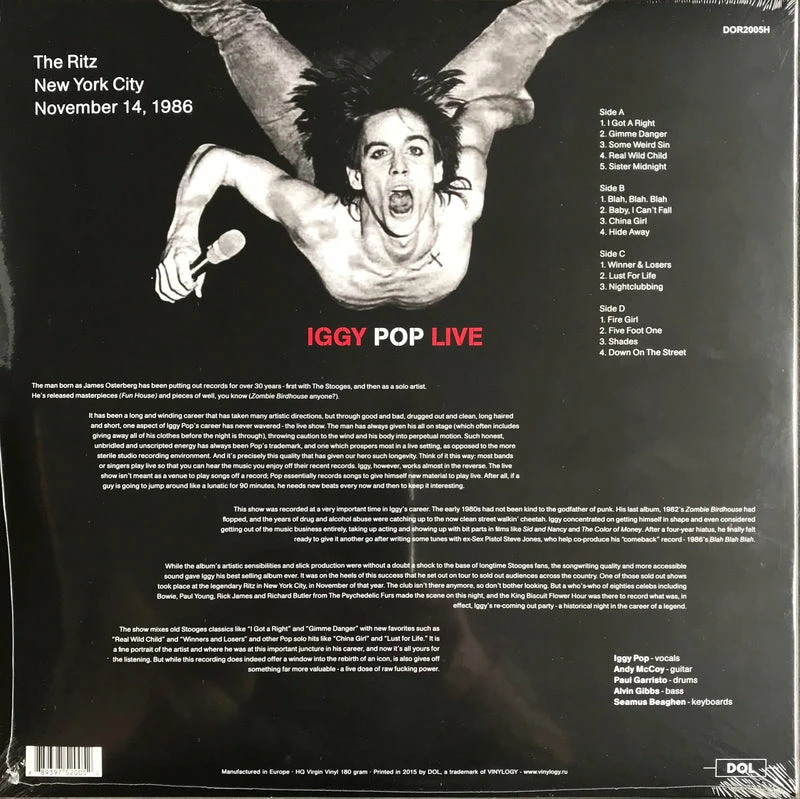 Famous Rock Shop Vinyl Records IGGY POP Live At The Ritz In New York City 1986 Vinyl LP - Image 2
