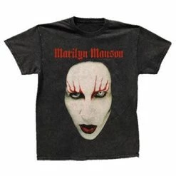 Famous Rock Shop Marilyn Manson - Hollywood Face - Black Vintage Wash Unisex T-Shirt