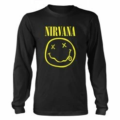 Band & Music Merchandise Long Sleeve Tee Nirvana Smiley Logo LS T-Shirt Black