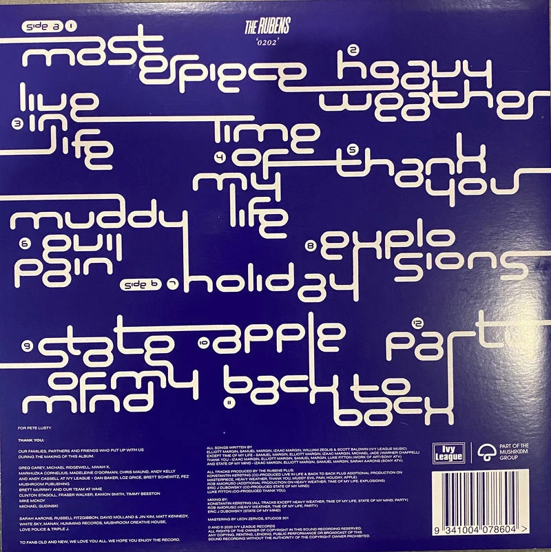 Universal Music Australia The Rubens 0202 Limited Edition Blue Vinyl LP 4 Universal Music Australia The Rubens 0202 Limited Edition Blue Vinyl LP - Image 2